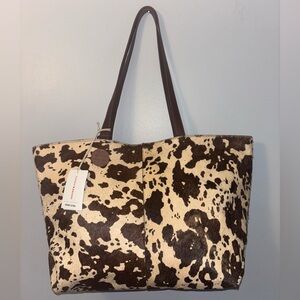🐮NWT Lucky Brand Genuine Leather Calf Hair Cow Print Tote